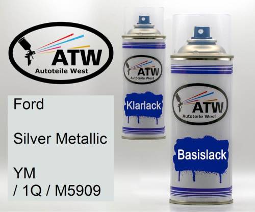 Ford, Silver Metallic, YM / 1Q / M5909: 400ml Sprühdose + 400ml Klarlack - Set, von ATW Autoteile West.